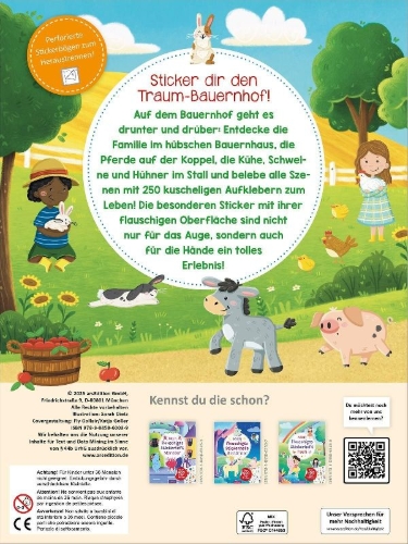 Buchcover und Innenansicht für das Buch: Mein flauschiges Stickerheft - Bauernhof