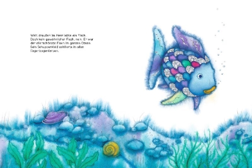 Buchcover und Innenansicht für das Buch: Der Regenbogenfisch