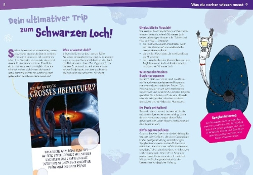 Buchcover und Innenansicht für das Buch: WAS IST WAS Naturwissenschaften easy! Schwarze Löcher! Giganten der Schwerkraft