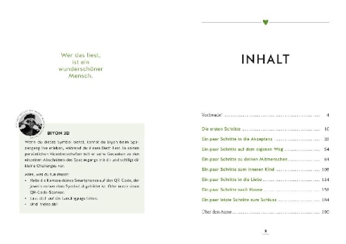 Buchcover und Innenansicht für das Buch: Spaziergang zu dir selbst