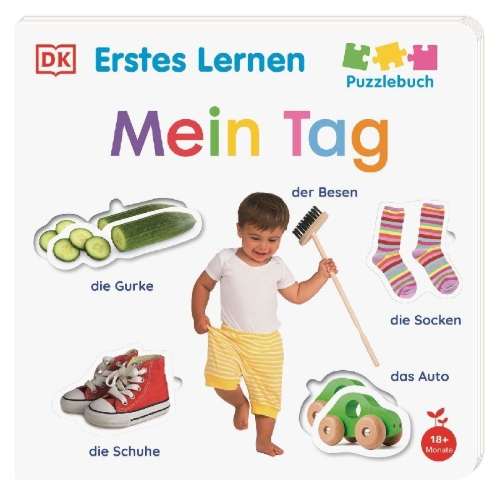 Buchcover und Innenansicht für das Buch: Erstes Lernen Puzzlebuch. Mein Tag
