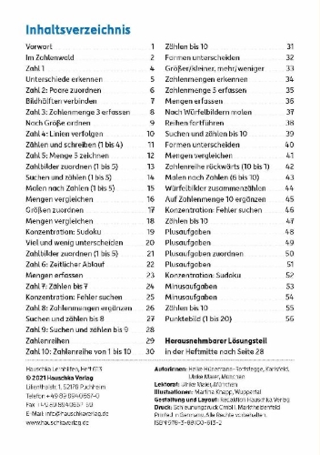 Buchcover und Innenansicht für das Buch: Vorschule: Zahlen entdecken