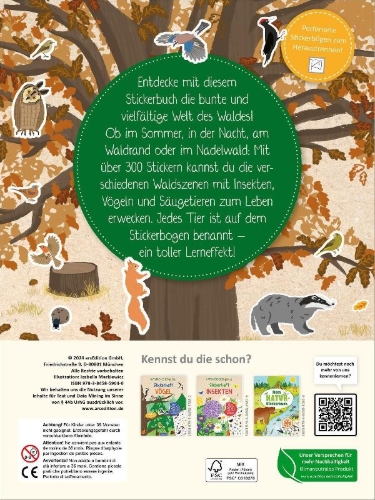 Buchcover und Innenansicht für das Buch: Naturforscher-Kids - Stickerheft Im Wald