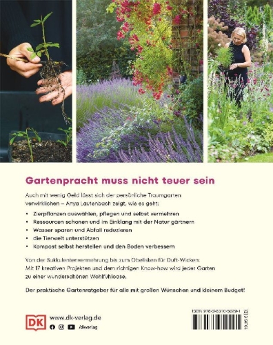 Buchcover und Innenansicht für das Buch: Gärtnern für wenig Geld