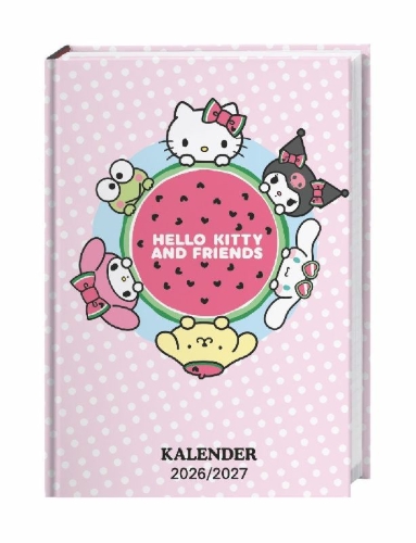 Buchcover und Innenansicht für das Buch: Hello Kitty 17-Monats-Kalenderbuch A5 2027 - 17 Monate. Von August 2026 bis Dezember 2027