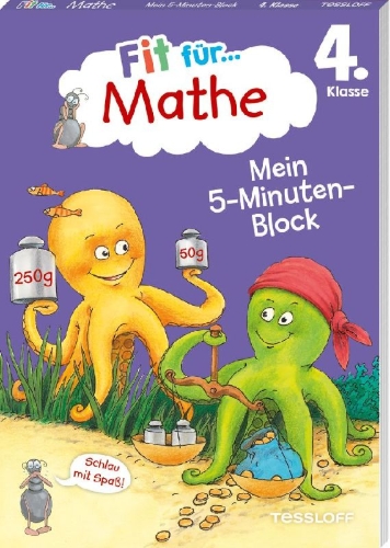 Buchcover und Innenansicht für das Buch: Fit für Mathe 4. Klasse. Mein 5-Minuten-Block