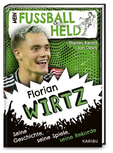 Buchcover und Innenansicht für das Buch: Mein Fußballheld Florian Wirtz - Seine Geschichte, seine Spiele, seine Rekorde