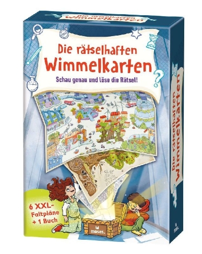 Buchcover und Innenansicht für das Buch: Die rätselhaften Wimmelkarten