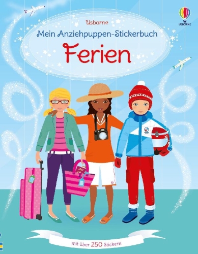 Buchcover und Innenansicht für das Buch: Mein Anziehpuppen-Stickerbuch: Ferien