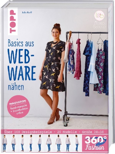 Buchcover und Innenansicht für das Buch: 360° Fashion Basics aus Webware nähen