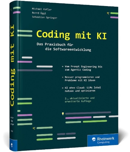 Buchcover und Innenansicht für das Buch: Coding mit KI