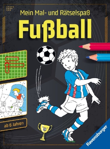 Buchcover und Innenansicht für das Buch: Mein Mal- und Rätselspaß: Fußball