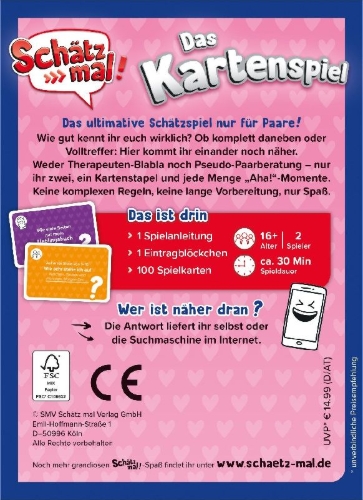 Buchcover und Innenansicht für das Buch: Schätz mal! Kartenspiel LOVE Edition