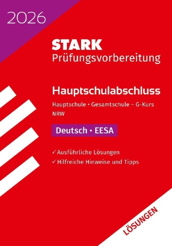 Buchcover und Innenansicht für das Buch: STARK Lösungen zu Deutsch G-Kurs - Hauptschulabschluss (EESA) 2026 NRW - Prüfungsvorbereitung