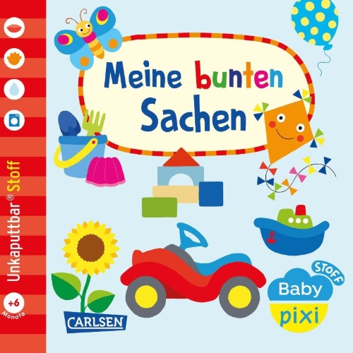 Buchcover und Innenansicht für das Buch: Baby Pixi (unkaputtbar) 166: Baby Pixi Stoff: Meine bunten Sachen