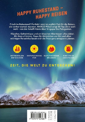 Buchcover und Innenansicht für das Buch: MARCO POLO Bucketlist für den Ruhestand