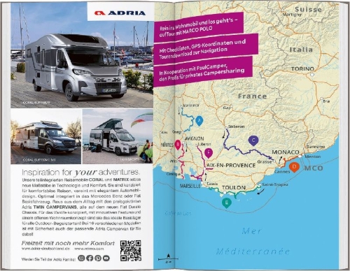Buchcover und Innenansicht für das Buch: MARCO POLO Camper Guide Provence & Côte d`Azur
