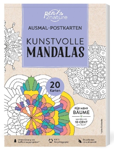 Buchcover und Innenansicht für das Buch: Ausmal-Postkarten Kunstvolle Mandalas | 20 Karten