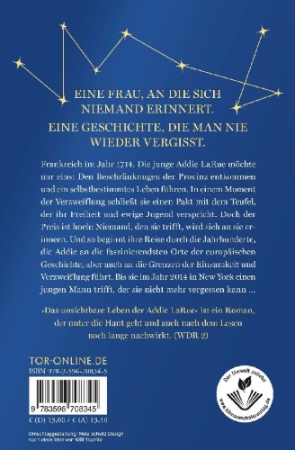 Buchcover und Innenansicht für das Buch: The Invisible Life of Addie LaRue