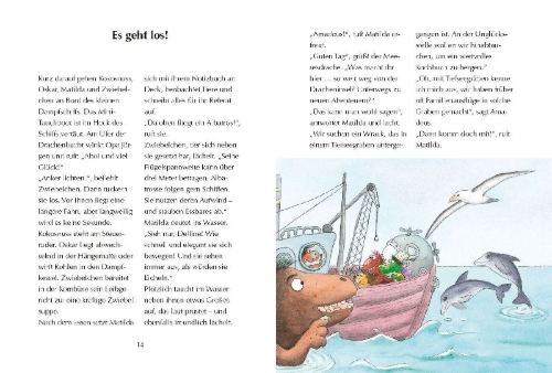 Buchcover und Innenansicht für das Buch: Alles klar! Der kleine Drache Kokosnuss erforscht die Ozeane