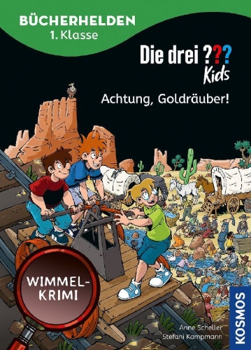 Buchcover und Innenansicht für das Buch: Die drei ??? Kids, Bücherhelden 1. Klasse, Achtung, Goldräuber!
