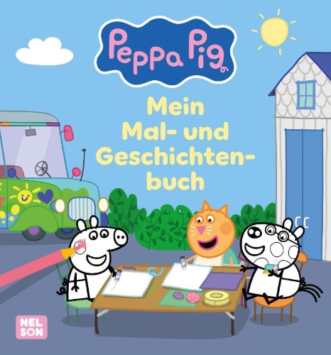 Buchcover und Innenansicht für das Buch: Peppa Wutz Ausmalbilder: Peppa Pig: Mein Mal- und Geschichtenbuch