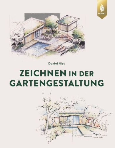 Buchcover und Innenansicht für das Buch: Zeichnen in der Gartengestaltung