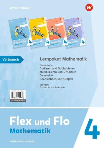 Buchcover und Innenansicht für das Buch: Flex und Flo 4. Lernpaket Mathe (Verbrauch) 2021
