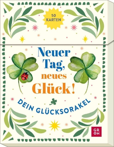 Buchcover und Innenansicht für das Buch: Orakelkarten: Neuer Tag, neues Glück!
