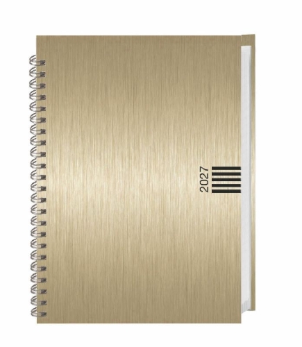 Buchcover und Innenansicht für das Buch: Wochen-Cheftimer A5, Alu gold 2027