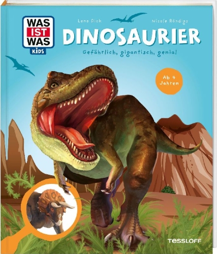 Buchcover und Innenansicht für das Buch: WAS IST WAS Kids Dinosaurier. Gefährlich, gigantisch, genial