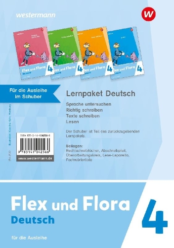 Buchcover und Innenansicht für das Buch: Flex und Flora 4. Lernpaket Deutsch 4 (Druckschrift) für Rheinland-Pfalz Für die Ausleihe