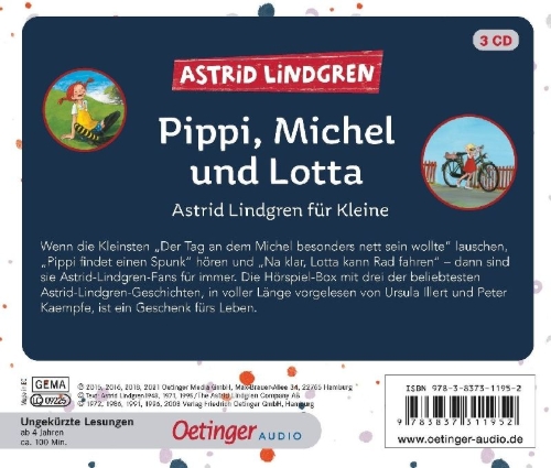 Buchcover und Innenansicht für das Buch: Pippi, Michel und Lotta