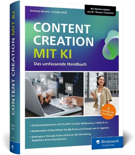 Buchcover und Innenansicht für das Buch: Content Creation mit KI