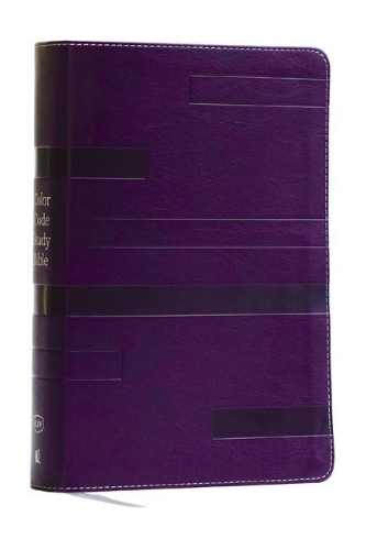 Buchcover und Innenansicht für das Buch: Color Code Study Bible, Revealing God's Truth Color by Color (KJV, Purple Leathersoft, Red Letter, Thumb Indexed)