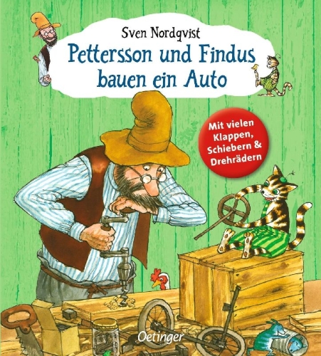 Buchcover und Innenansicht für das Buch: Pettson och Findus bygger en bil