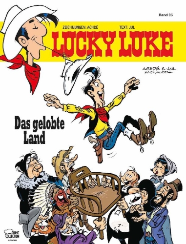 Buchcover und Innenansicht für das Buch: Les Aventures de Lucky Luke d'après Morris 7: La Terre Promise