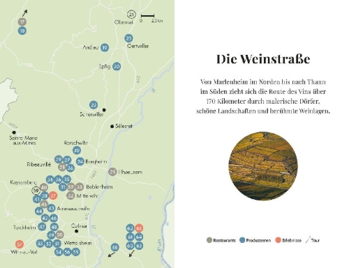 Buchcover und Innenansicht für das Buch: Essen, Trinken, Erleben - Elsass
