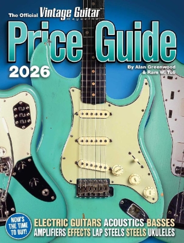 Buchcover und Innenansicht für das Buch: The Official Vintage Guitar Magazine Price Guide 2026