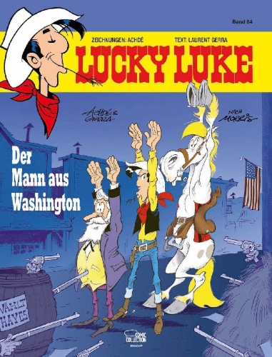 Buchcover und Innenansicht für das Buch: Les Aventures de Lucky Luke d'après Morris 3: L'homme de Washington