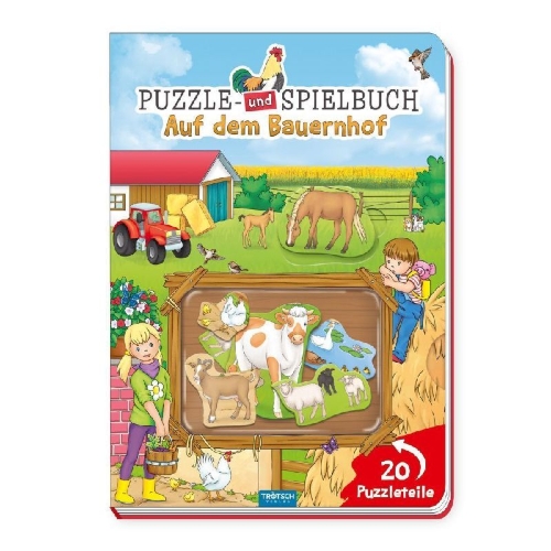 Buchcover und Innenansicht für das Buch: Trötsch Puzzle- und Spielbuch Auf dem Bauernhof