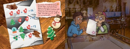 Buchcover und Innenansicht für das Buch: Findet den Schatz! - Ein Escape-Adventskalender für Kids