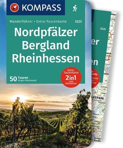 Buchcover und Innenansicht für das Buch: KOMPASS Wanderführer Nordpfälzer Bergland, Rheinhessen, 50 Touren