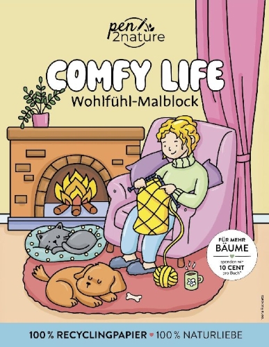 Buchcover und Innenansicht für das Buch: Comfy Life: Wohlfühl-Malbuch - Cozy Coloring | Ausmalen und entspannen