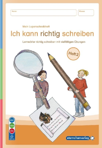 Buchcover und Innenansicht für das Buch: Mein Lupenschreibheft 2 - Ich kann richtig schreiben - Ausgabe mit Artikelkennzeichnung (DaZ)