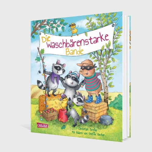 Buchcover und Innenansicht für das Buch: Die waschbärenstarke Bande
