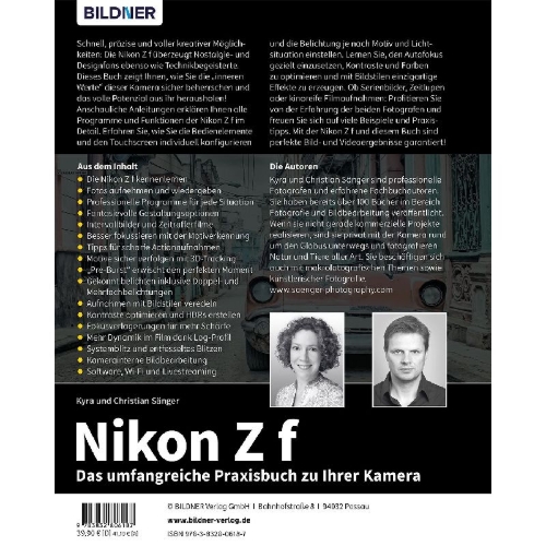 Buchcover und Innenansicht für das Buch: Nikon Z f: Das umfangreiche Praxisbuch zu Ihrer Kamera