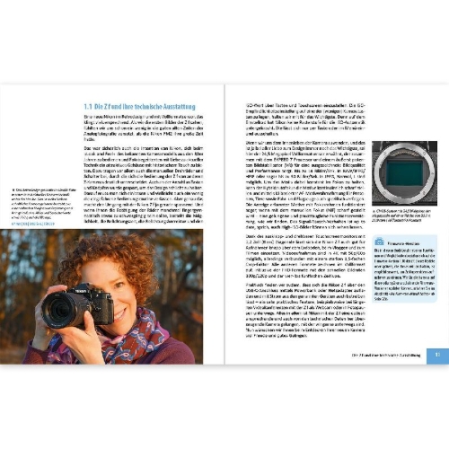 Buchcover und Innenansicht für das Buch: Nikon Z f: Das umfangreiche Praxisbuch zu Ihrer Kamera