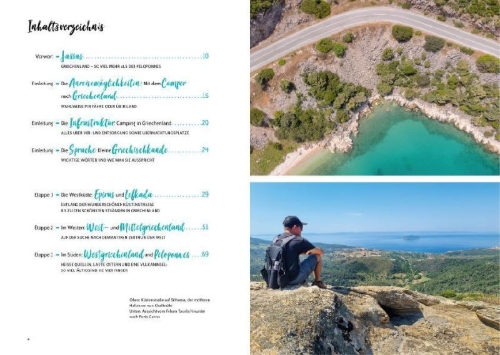 Buchcover und Innenansicht für das Buch: On the Road  Mit dem Campervan durch Griechenland
