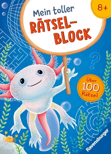 Buchcover und Innenansicht für das Buch: Ravensburger Mein toller Rätselblock ab 8 Jahre über 100 Rätsel und Knobeleien - Sudoku, Logicals, Labyrinthe, Worträtsel, Sprachrätsel, Gedächtnisrätsel uvm.